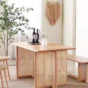 Bắc Âu Thiết Kế Hình Chữ Nhật Bàn Ăn Rắn Gỗ Mây Nghệ Thuật Thiết Lập Tùy Chỉnh Kim Loại Lắp Ráp Bàn Ăn Cho Phòng Ăn - Product Image 3