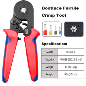 Kit de alicates crimpadores manuales de acero con aislamiento para cable, modelo HSC8 6-6, herramienta para terminales AWG23-7, crimpado de férulas, OEM personalizable, métrico - Product Image 4