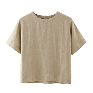 Vêtements de nuit pour femmes japonaises non imprimés pyjamas de couleur unie chemisier à manches courtes pyjama en <span class=keywords><strong>lin</strong></span> haut femmes T-shirt - Product Image 5