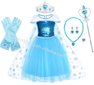 Costumes de télévision et de cinéma, robe de princesse des neiges <span class=keywords><strong>Elsa</strong></span> bleue et rose avec longue cape, Halloween, carnaval, anniversaire, robes à paillettes pour filles - Product Image 2