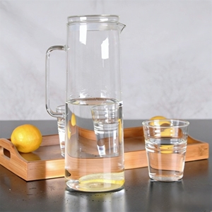 Carafe à eau en verre moderne de 33 oz en gros, carafe à eau en verre transparent avec couvercle en bambou - Product Image 6