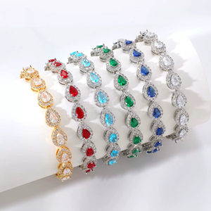 Blue Pear Zircon Bracelet Chain Link <b>Bangle</b> Silver Tone Adjustable Jewelry <b>for</b> Women Gift Party Wedding - Product Image 1