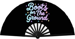 Abanico Plegable de Tela Negra con Estampado Colorido, Abanico de Baile 'Boots on the Ground' para Decoración de Eventos - Product Image 3