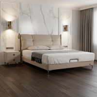 Cadre de lit moderne en cuir avec rangement, structure intérieure en bois de pin massif, pieds de lit en métal, mobilier de chambre d'hôtel de luxe