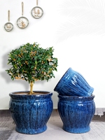 Nouvelle jardinière réactive bleue émaillée Pots de fleurs ensemble de 3 vases géants en céramique pour extérieur maison jardin contemporain conceptions personnalisées