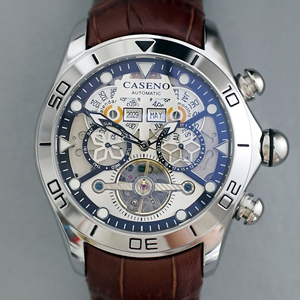 Orologio meccanico CASENO con calendario perpetuo a bolle, tourbillon completamente automatico, quadrante grande e cinturino. - Product Image 3