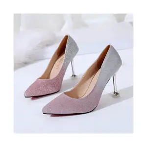2024 Свадебные серебряные заостренные свадебные туфли с блестками градиентные цвета женские розовые туфли для подружки невесты банкетные каблуки