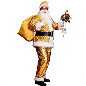 Disfraz de Papá Noel de Poliéster Dorado con Gorro, Cinturón, Guantes y Bolsa de Regalo, Conjunto Completo para Adultos, Traje para Fiesta de Navidad - Product Image 3