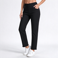 Jean slim taille haute poli pour femme, longueur longue, en denim, à enfiler, idéal pour les journées de bureau calmes en automne