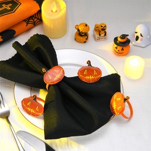 Porte-serviettes en forme de citrouille d'Halloween, blanc galvanisé, anneau noir, écologique, moderne, élégant, décoration de table pour fête, restaurant - Product Image 4