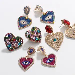 Trendy Vintage Dichiarazione di Cristallo del Cuore di Amore Forma Degli Occhi Orecchini di Goccia di Modo Ciondola il Grande di Strass In Rilievo Occhio Della Vite Prigioniera Orecchini