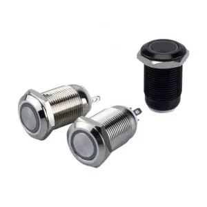 Mini botón plano de Metal, negro anodizado, impermeable, supercorto, Delgado, momentáneo, 16mm, interruptor de botón, nuevo