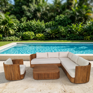 Contemporary Outdoor Wooden <b>Sofa</b> <b>Set</b> With High-Density Foam Cushions Waterproof Garden Furniture For Poolside Use - Product Image 2