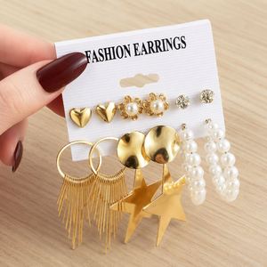 Aretes de Aro con Forma de Flor, Corazón y Estrella, Chapados en Oro, Estilo Punk Retro, para Mujer - Product Image 4