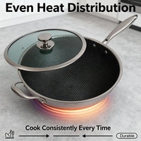 Poêle de cuisson en acier inoxydable avec couvercle en verre 30 cm, poêle à frire avec longue poignée et poignée d'aide pour restaurant, hôtel, chef, usage en cuisine