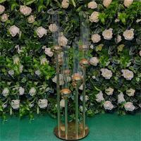 Ensemble de 8 chandeliers dorés à 8 bras, porte-bougies coupe-vent en acrylique, support de bougies, centre de table en métal pour mariage, décoration d'événements et de fêtes
