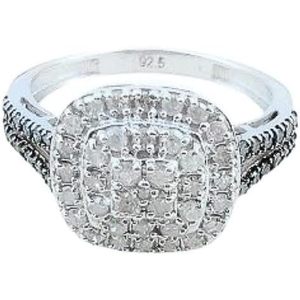 แหวนหมั้นเพชร Jewelspaark 0.86 กะรัต ทรงกลม สีน้ำเงินและสีขาว เงินแท้ 925 เครื่องประดับงานแต่งงานสำหรับผู้หญิง - Product Image 1