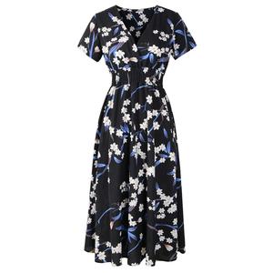 8230440 moda donna estate Chiffon manica corta abito a punto floreale da donna fiori <span class=keywords><strong>abiti</strong></span> <span class=keywords><strong>eleganti</strong></span> <span class=keywords><strong>abiti</strong></span> Casual - Product Image 5