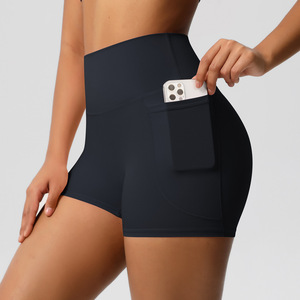 Shorts de Yoga de Color Sólido con Bolsillos, Pantalones Cortos Deportivos Transpirables de Cintura Alta con Cinturón para Mujer - Product Image 3