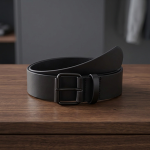 Ceinture en cuir imperméable légère et robuste pour homme, style soirée, avec boucle ardillon en acier et cuir de vache noir, par B S International - Product Image 1