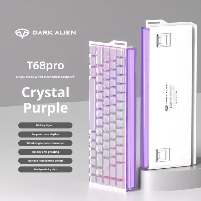 DARK ALIEN T68PRO Mechanical USB Magnetic Gaming Keyboard Wired RGB Contour Side-Print Keycap RT Technology Adjustable Actuation