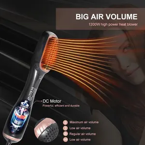 OEM Tùy Chỉnh Bán Buôn Nhãn Hiệu Riêng Hot Comb Điện 1200 Wát Máy Sấy Tóc Bàn Chải Chuyên Nghiệp Tóc Ép Tóc 3 Trong 1 Hot Air Brush