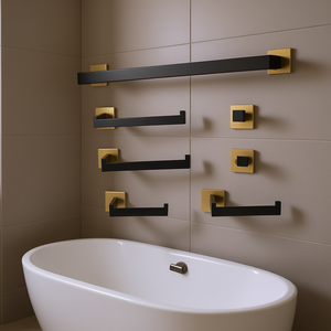 Bathroom <b>Hardware</b> Set Matte Black Brass Wall Mounted Minimalist Design 8 Piece Bath Accessories - Product Image 2
