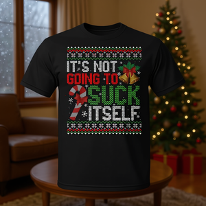 T-shirt de Noël pour couples, design festif « It's Not Going To Suck Itself », noir, taille moyenne - Product Image 3
