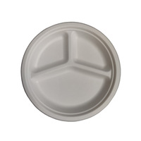 Assiettes jetables en canne à sucre de 10 pouces à 3 compartiments, biodégradables, écologiques, recyclées, pour les fêtes, de bonne qualité, vente en gros