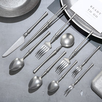 Couteau à steak et fourchette-cuillère à dessert rétro en acier inoxydable 304, motif flocon de neige, manche long et fin, style vintage occidental