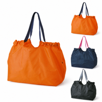 Sac de courses pliable écologique en polyester 210D réutilisable, grand sac fourre-tout avec cordon de serrage et bandoulière, compact pour usage quotidien
