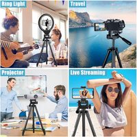 Trépied Portable pour Téléphone & Perche à Selfie avec Support Lumineux, Trépied Tout-en-Un pour Tous les Téléphones, Appareils Photo et Anneaux Lumineux