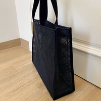 Sac fourre-tout pour femme personnalisable en gros, grand format, réutilisable, respirant, en maille noire et bleue, pour la plage et le shopping