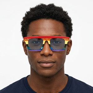 Lunettes de soleil rectangulaires colorées à monture intégrale, verres miroir, protection UV 100%, style tendance unisexe pour adultes - Product Image 1