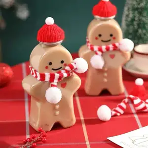 Lucu Gingerbread Man Portabel Botol Minuman Pengocok Dapur Susu Teh Botol Air Rumah Pasangan Natal 500Ml Botol Kosong Hadiah