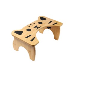Tabouret de toilette en bois, pliable, design visage de chat en bambou, pour enfants et adultes, utilisation dans la salle de bain - Product Image 5