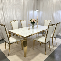 Table de salle à manger rectangulaire pour mariage, 12 places, avec structure en acier inoxydable doré, meubles de salle à manger