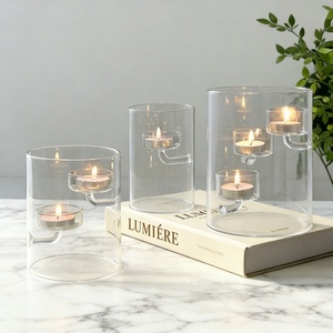 Portavelas Cilíndrico de Vidrio Borosilicato Estilo Europeo, Lámpara de Aceite a Prueba de Viento, Decoración Creativa <span class=keywords><strong>para</strong></span> el Hogar, Navidad, Pascua - Product Image 1