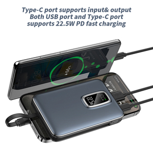 Batterie externe portable à charge rapide PD 22,5 W, haute qualité, 10000 mAh, avec câble intégré, affichage numérique - Product Image 4