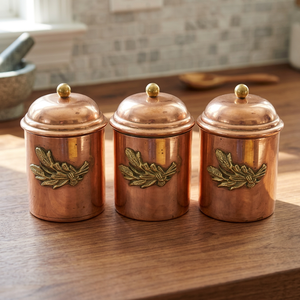 Copper Spice Jars With Lid Classic Round Design Polished Finish Storage <b>Container</b> Set Of 3 - Product Image 3