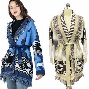 <span class=keywords><strong>Cardigan</strong></span> <span class=keywords><strong>Lungo</strong></span> da <span class=keywords><strong>Donna</strong></span> Lavorato a Maglia Jacquard con Nappe, Stile Bohémien, Fantasia Geometrica Unica a Blocchi di Colore, per Autunno e Inverno, per Mercati Esteri - Product Image 3