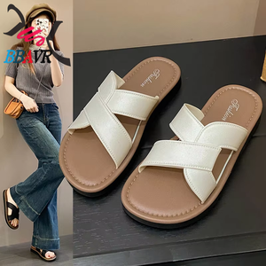 Balakon Zapatos de mujer con punta abierta de PU, impermeables, para todas las estaciones, antideslizantes, sin cordones, planos, informales, para exteriores, color blanco EVERGREEN - Product Image 1