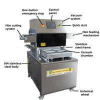 Machine de scellage à chaud pour barquettes alimentaires en plastique, avec remplissage de gaz et fonction MAP, pour plats préparés, viande, poisson, salade, avec film