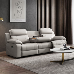 Sofá Reclinable Moderno de Diseño Nuevo, Tapicería de Cuero Genuino, Extensible, 3 Plazas, en Forma de I, Mueble Metálico para Sala de Estar, 6882-36 Power - Product Image 1