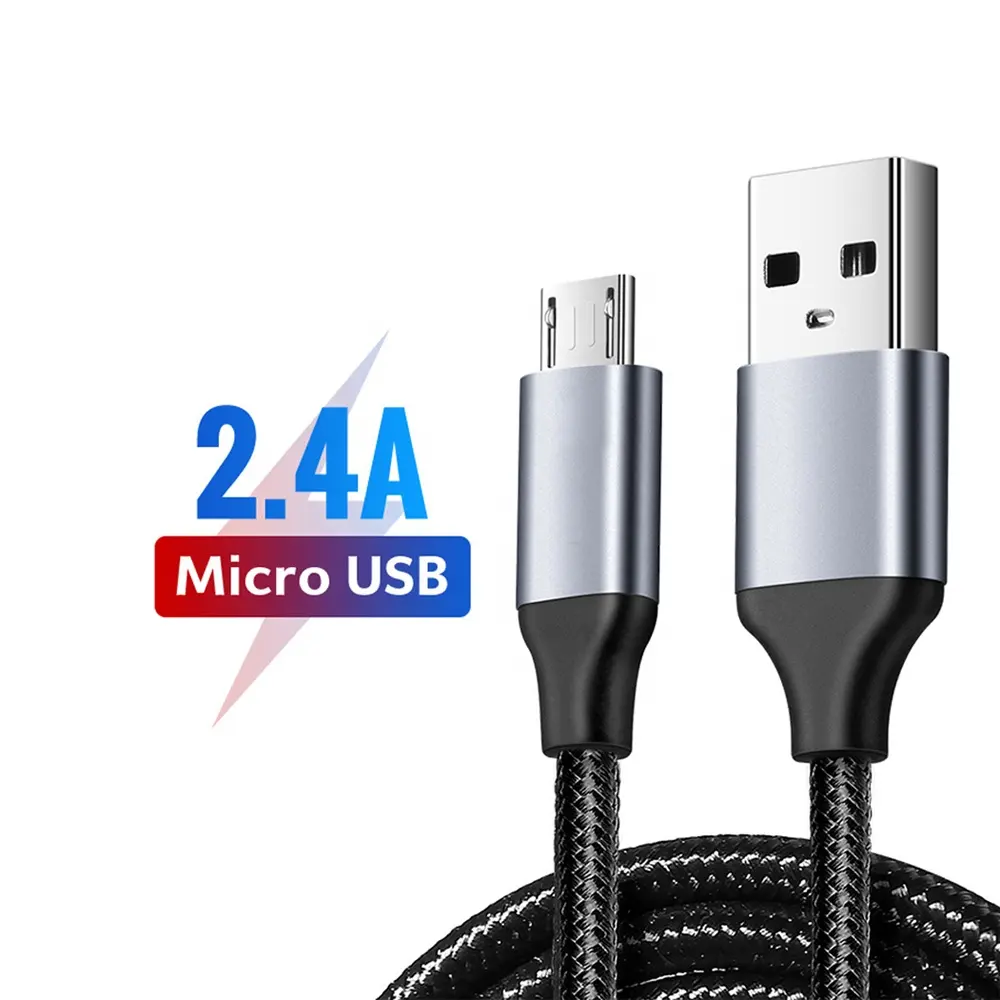 Micro USB Cable 2.4A Nylon Fast Charge USB Data Cable for Android Mobile Phone USB Charging Cord