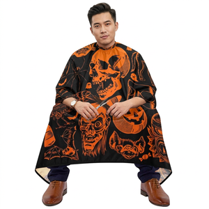 <b>Halloween</b> Pumpkin Barber <b>Cape</b> Waterproof Printed Hair Cutting Gown Snap Closure Salon Apron <b>Halloween</b> Pumpkin Barber <b>Capes</b> - Product Image 1