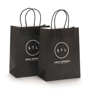 Échantillon gratuit, prix de gros pour l'industrie, sac en papier kraft blanc avec impression couleur noire, impression de logo, avec poignée - Product Image 3