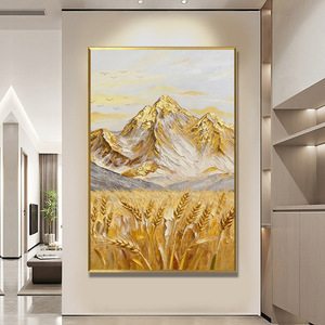 Golden Mountain Oil <b>Painting</b> Hand Painted <b>Framed</b> Impressionism Landscape Art <b>For</b> Living Room Entrance Hall Decor - Product Image 1
