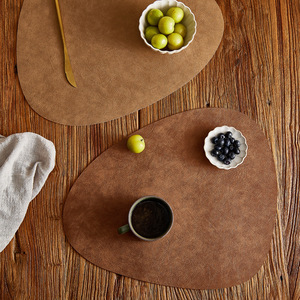 Leather Placemats Irregular Shape Heat Insulating Waterproof Oil Proof Nordic Style <b>Table</b> Mats For Dining - Product Image 1