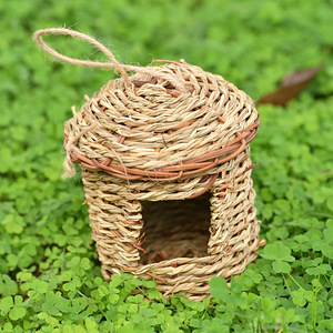 Nid d'oiseau en herbe tissé à la main, 14x10cm, arrondi, durable, pour fournitures pour oiseaux, petite taille - Product Image 4